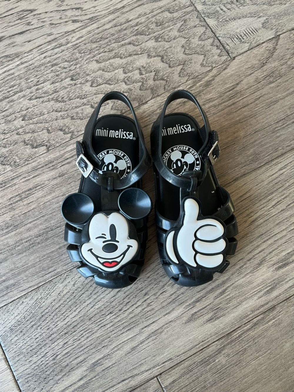 Mini Melissa Black Mickey Mouse Jelly Sandals with Thumbs-Up Accent size 10